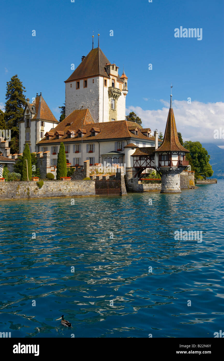 Il castello di Oberhoffen sul Lago di Thun Oberland Bernese svizzera Foto Stock