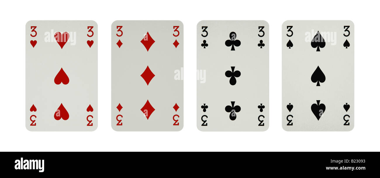 3, tre di cuori diamanti club carte di picche Foto Stock