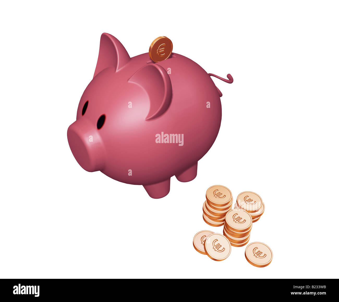 3D render di un salvadanaio con le monete in euro Foto Stock