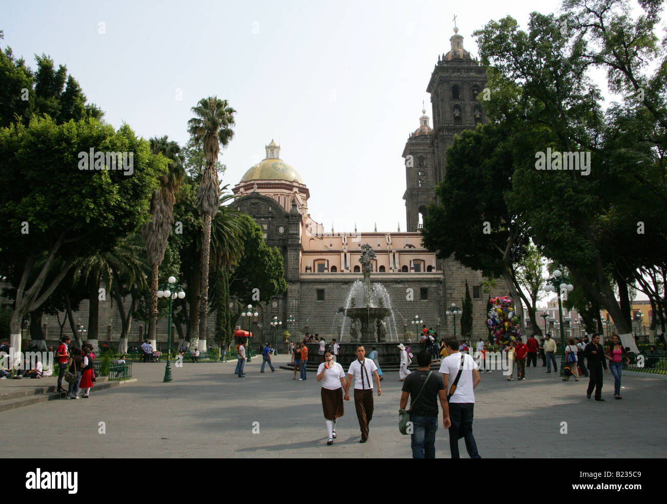 Cattedrale di Puebla, Zocalo Square, Città di Puebla, stato di Puebla, Messico Foto Stock