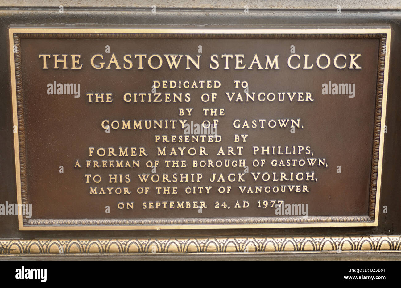 Placca di informazioni relative alla Gastown orologio nella città di Vancouver BC Canada Foto Stock