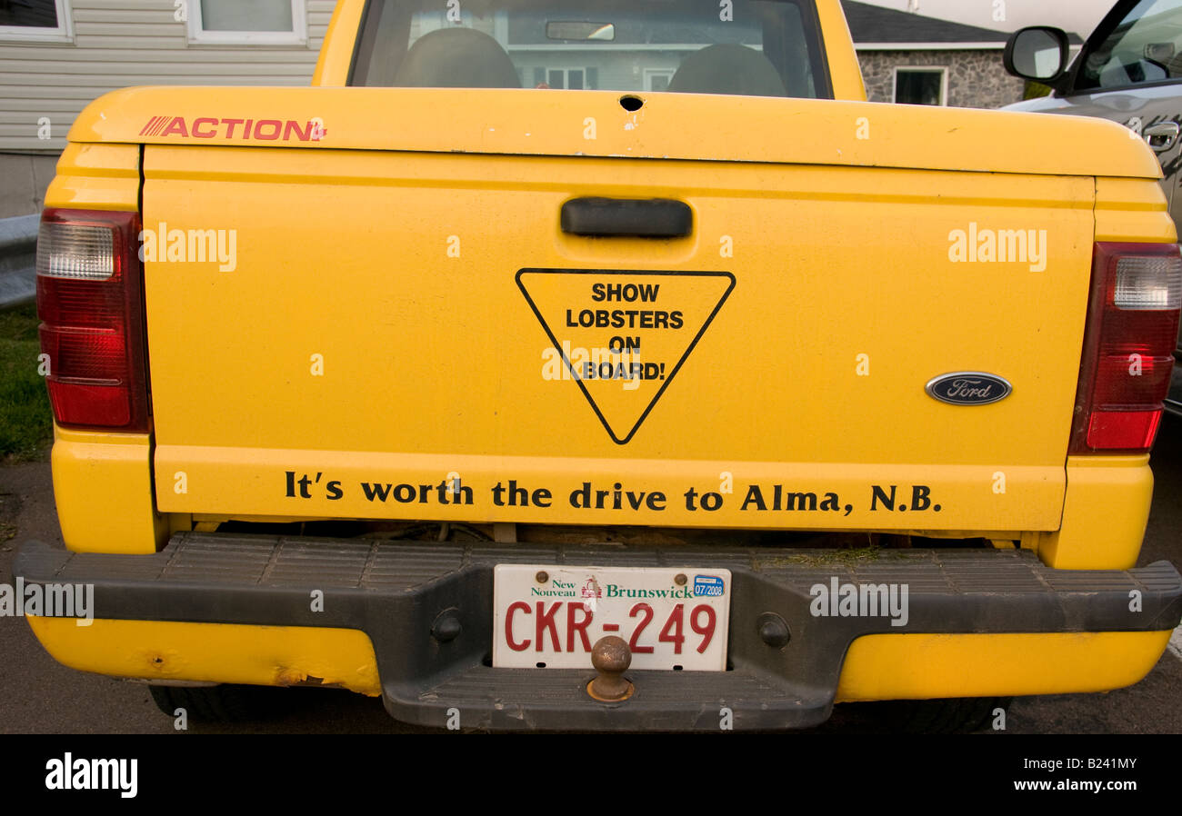 Canada New Brunswick firmare sul retro del carrello e della promozione di Baia di Fundy Alma aragoste villaggio di Alma Fundy Coast Foto Stock