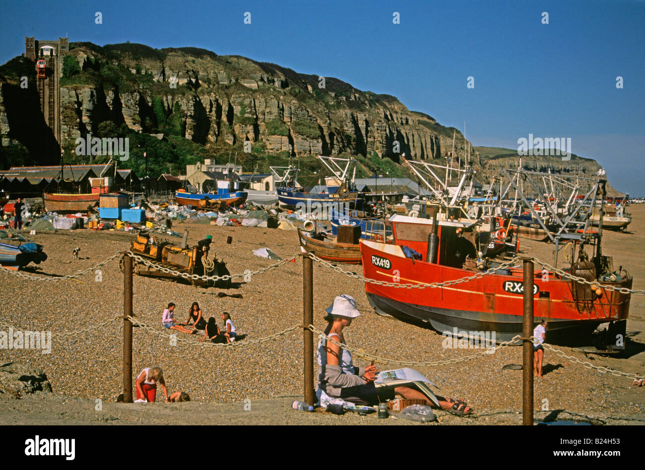 Spiaggia di Hastings, East Sussex, Regno Unito Foto Stock