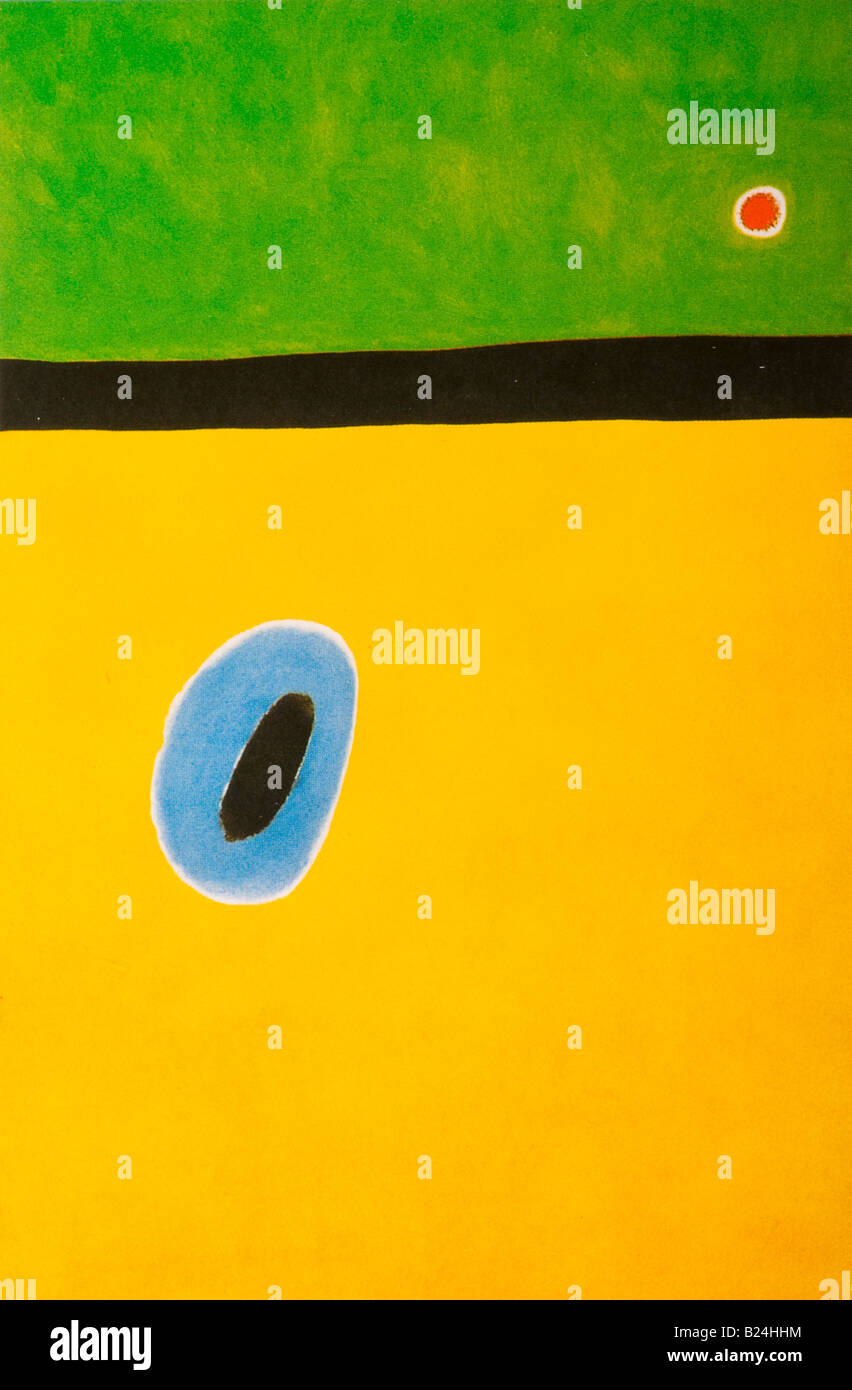 Il Lark è Ala, circondata con Golden blu, si ricongiunge il cuore del papavero di dormire su un prato Diamond-Studded di Joan Miro Foto Stock