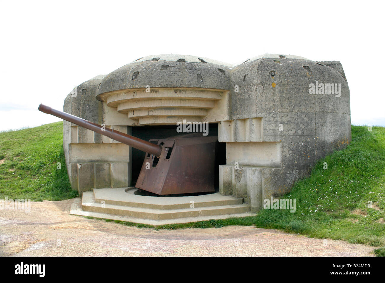 Pistola tedesca batteria a Longues sur Mer, Francia settentrionale. Foto Stock
