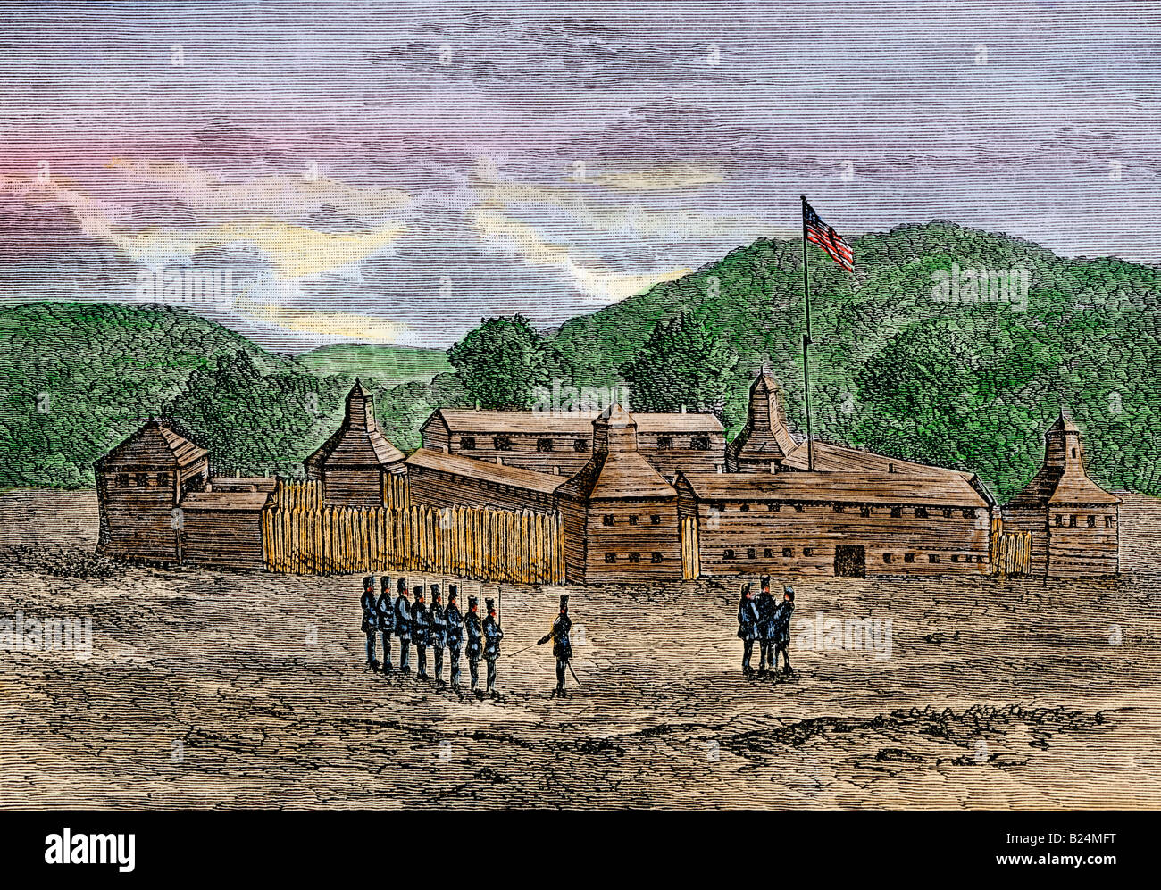 Fort Washington sul sito che divenne Cincinnati in Ohio 1789. Colorate a mano la xilografia Foto Stock