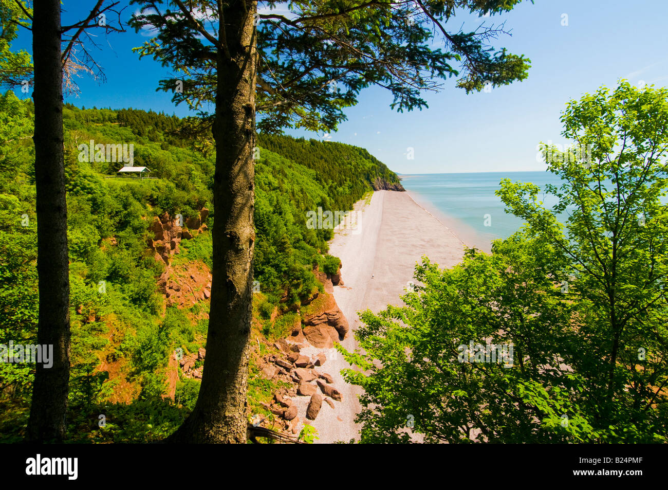 Canada New Brunswick Fundy Trail Parkway Scenic trascurare di Long Beach e la baia di Fundy vicino a St Martins Foto Stock