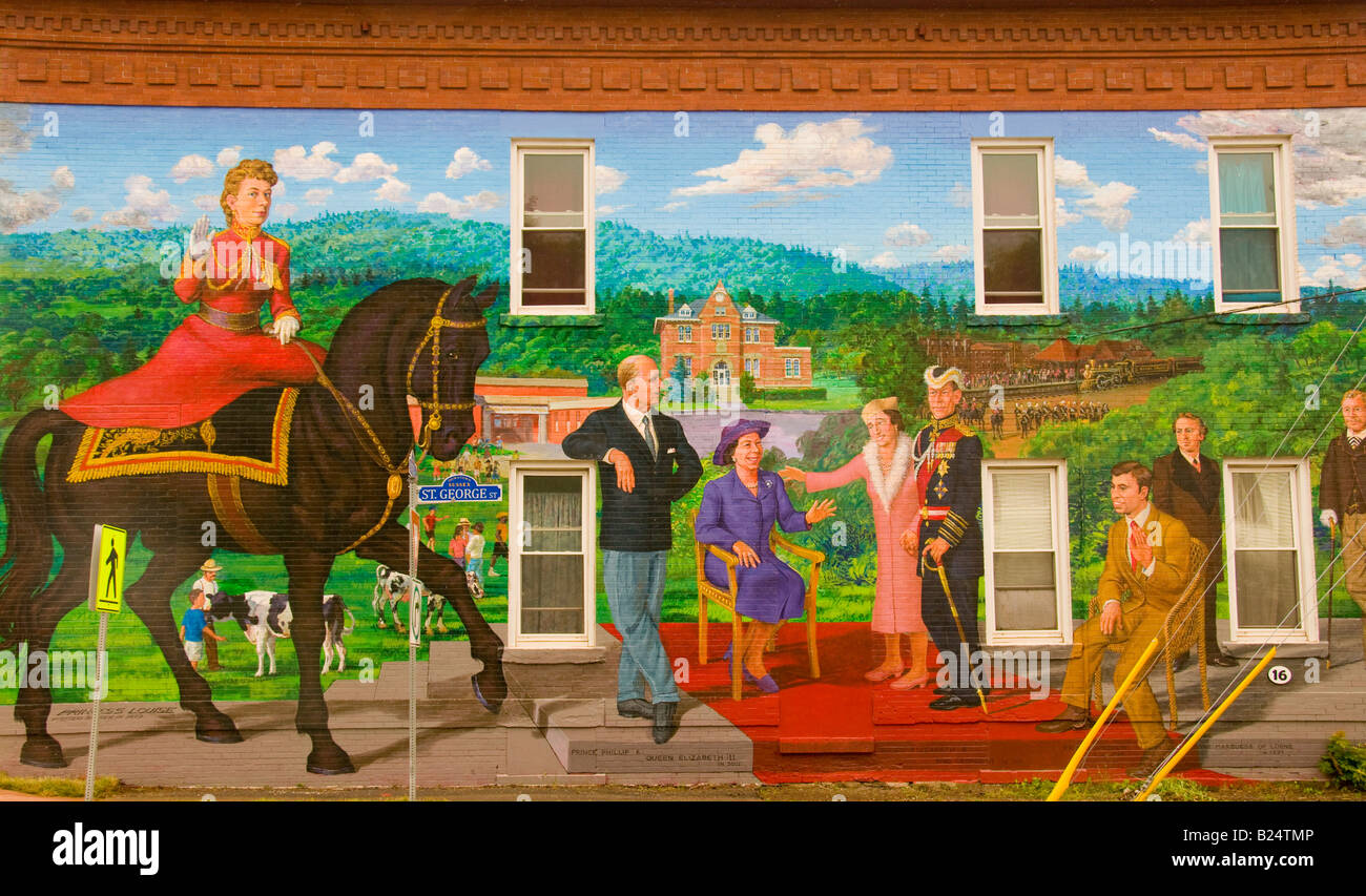 Canada New Brunswick villaggio di Sussex murale Capitol del Canada atlantico murale colorato chiamato 'Royal visita.' Foto Stock