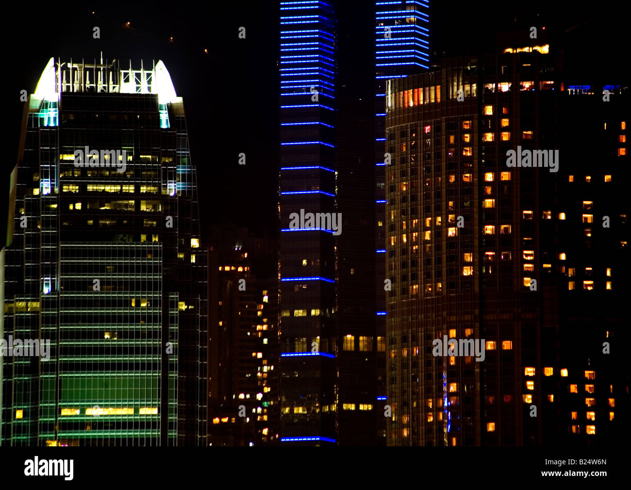 Skyline di Hong Kong di notte,Hong Kong, Cina Foto Stock