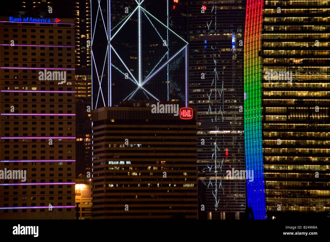 Skyline di Hong Kong di notte,Hong Kong, Cina Foto Stock