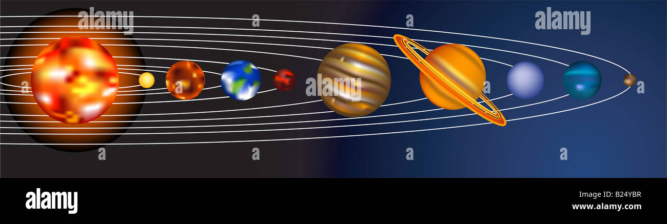 Una illustrazione del nostro sistema solare Foto Stock