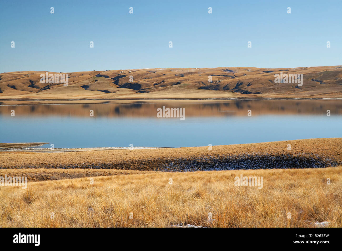 La riflessione di Lammermoor gamma in acqua ancora di Logan masterizzare il serbatoio grande palude Moss vecchio sentiero Dunstan Central Otago Isl del Sud Foto Stock