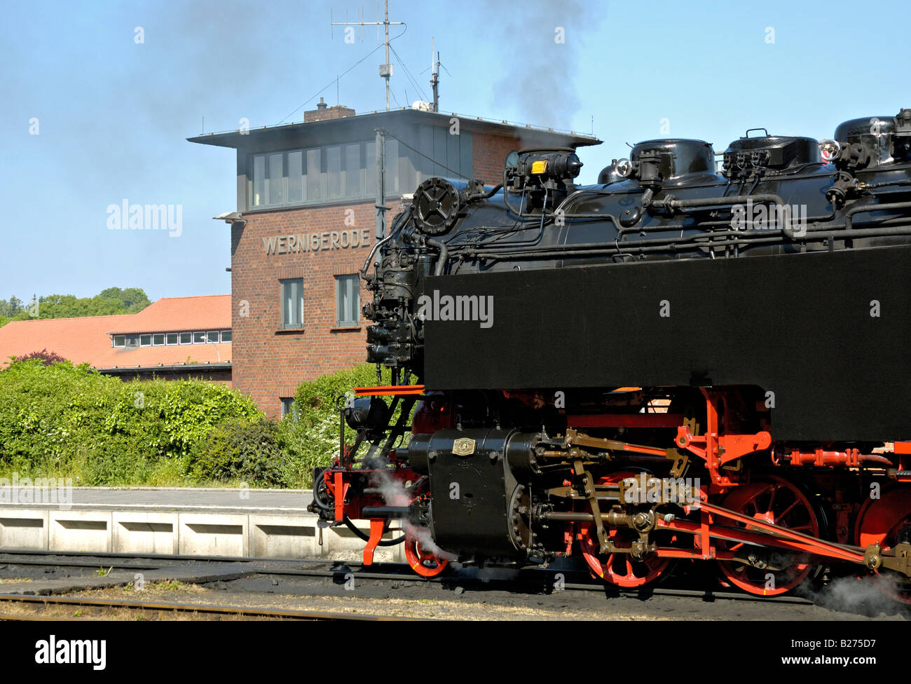 Locomotiva a vapore a Wernigerode in attesa di partire verso il Monte Brocken, Harz in Germania. Foto Stock