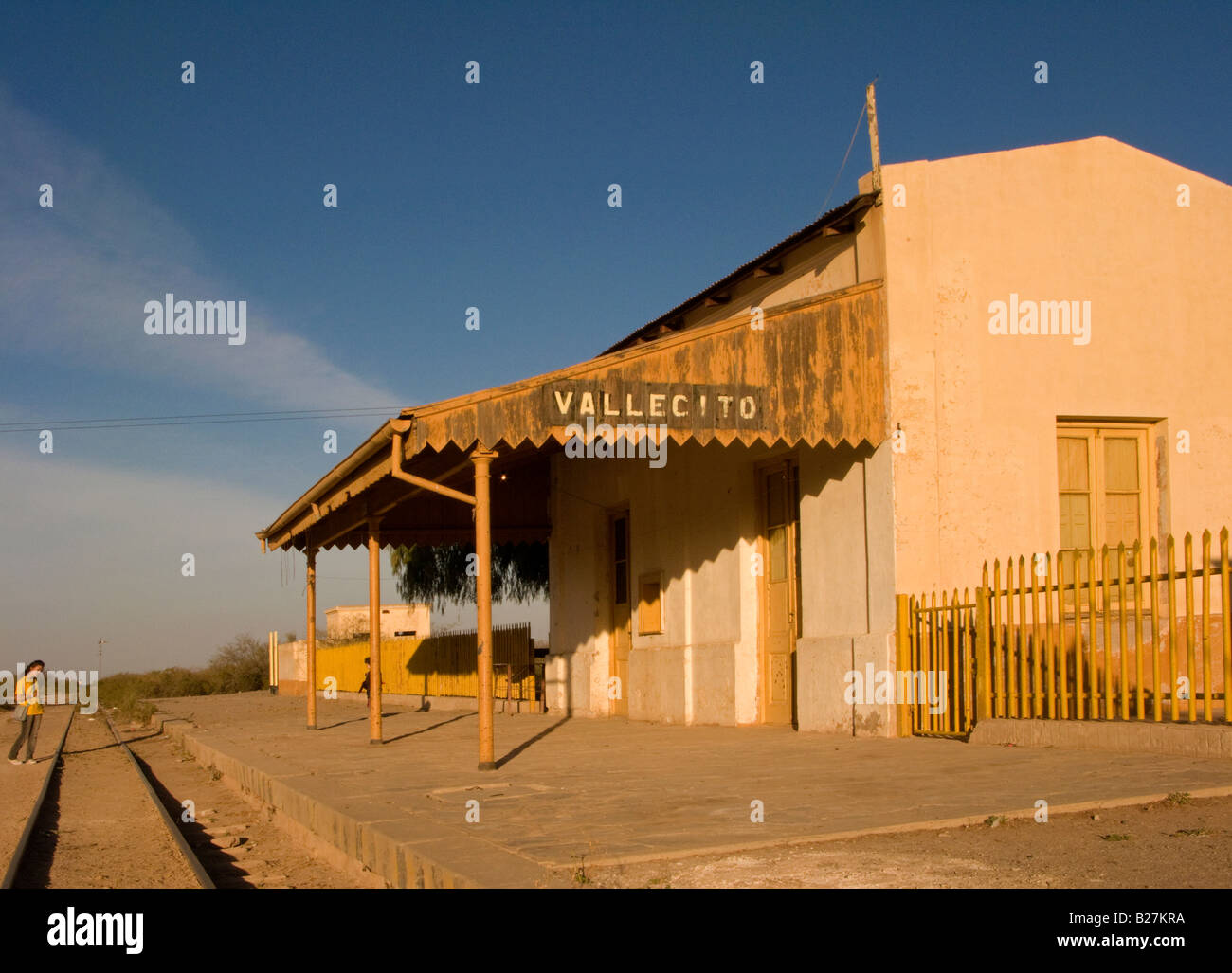Stazione ferroviaria abbandonata a Vallecito, San Juan, Argentina Foto Stock