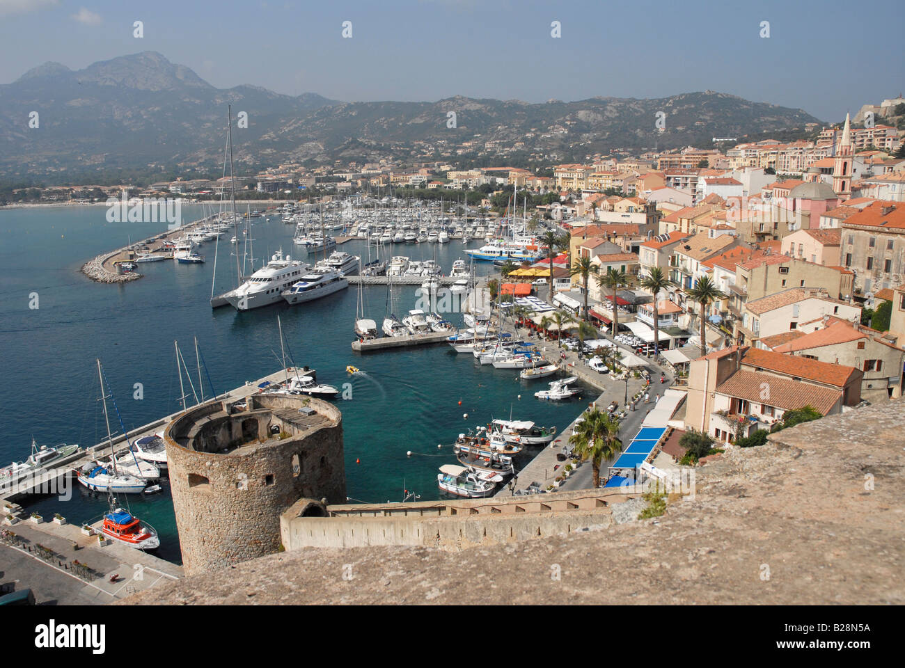 Barche di lusso moared presso il porto di Calvi in Corsica del Nord Foto Stock