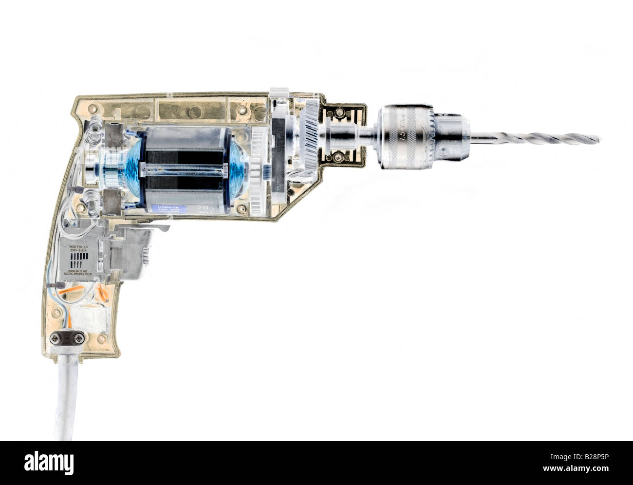 In spaccato il funzionamento interno di un trapano elettrico Foto Stock
