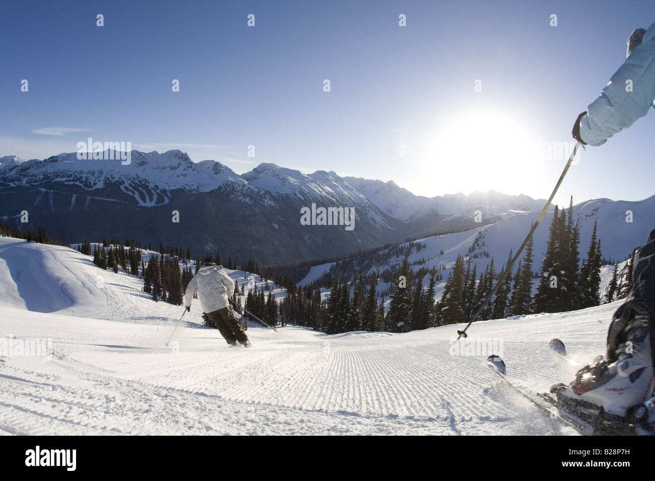 Godendo somr piste Whistler della Columbia britannica in Canada Foto Stock