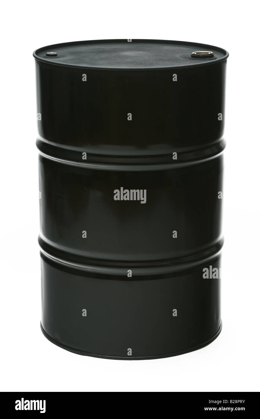 Un grande olio nero tamburo o botte in piedi Foto Stock