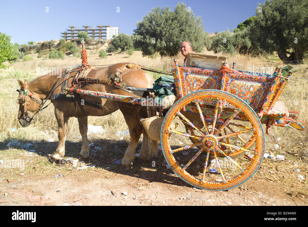 Decorate con il cavallo e carrello Agrigento Sicilia Foto Stock