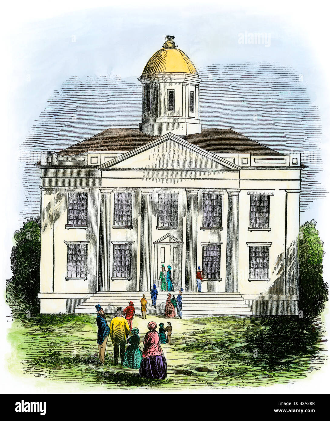 Nuovo stato Capitol Building a Madison Wisconsin 1851. Colorate a mano la xilografia Foto Stock