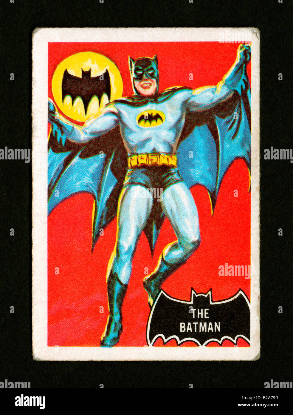 Bubble Gum carte commercio dal 1966 Batman Trading Card set noto come il nero serie Bat o dorsi arancione Foto Stock