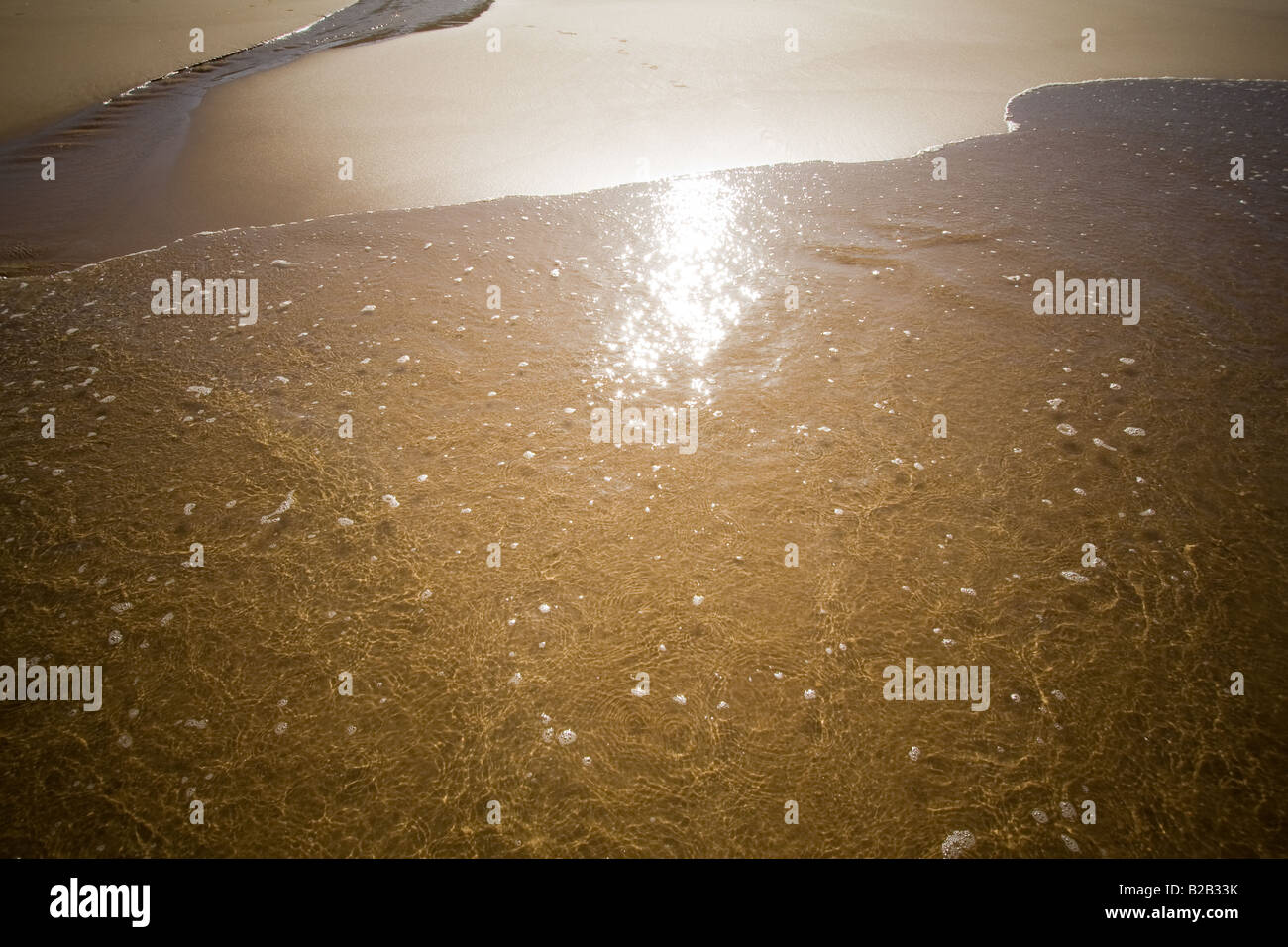 Sun specchiata sulla sabbia bagnata beach in estate Foto Stock