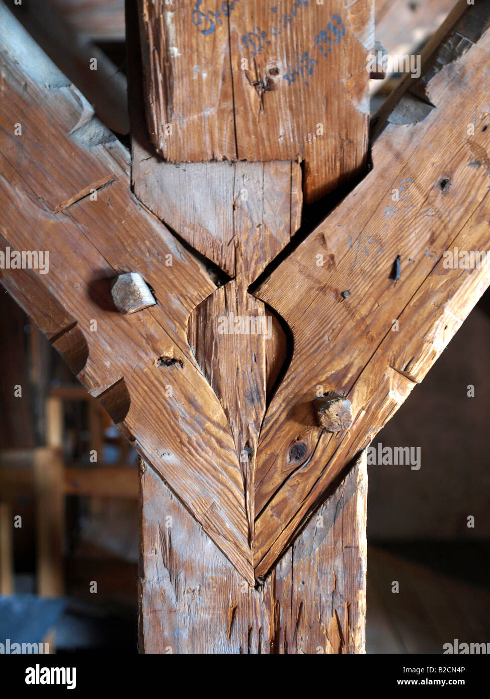 Castello Weitra, capriata, connessione di legno Foto Stock