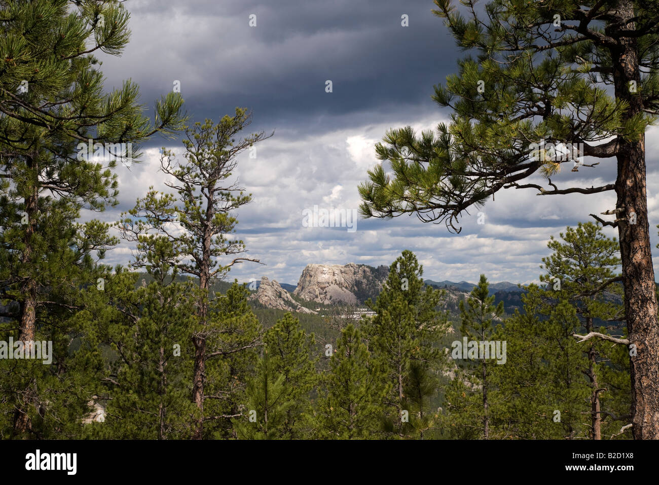 Mt Rushmore da Norbeck si affacciano, Iron Mountain Road, Peter Norbeck Scenic Byway, Black Hills National Forest, il Dakota del Sud Foto Stock