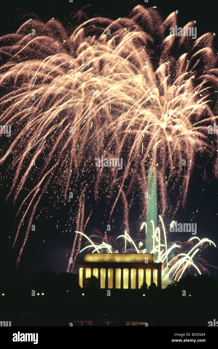 Allineamento di capitale Washington DC Lincoln Memorial Washington Monument edificio capitale durante la via di luglio festa Foto Stock