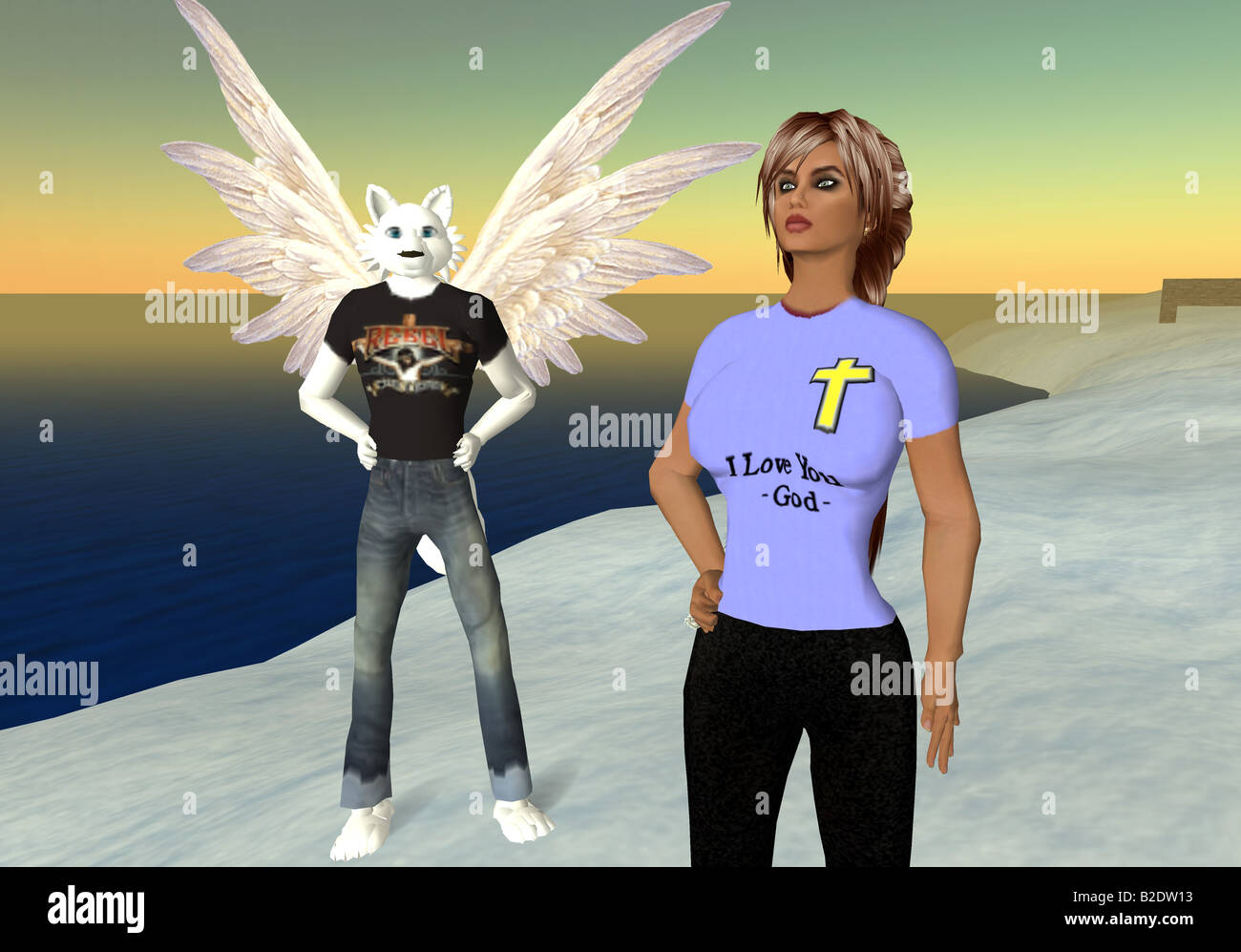 Seconda Vita: un computer afferrare dal mondo virtuale di Second Life Foto Stock