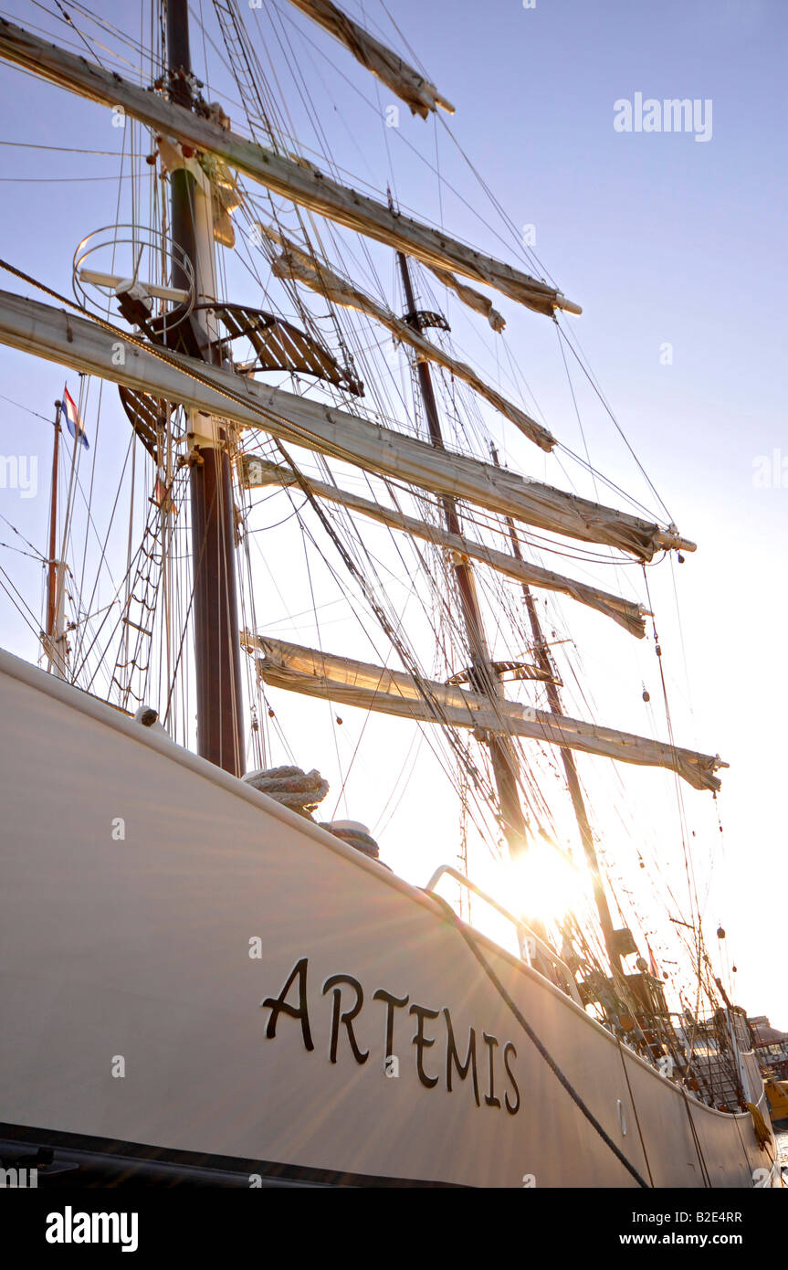 Dettaglio e rigging, tre-masted ARTEMIS, maritime flair, Porto feste di compleanno, il porto di Amburgo, Germania, Europa Foto Stock