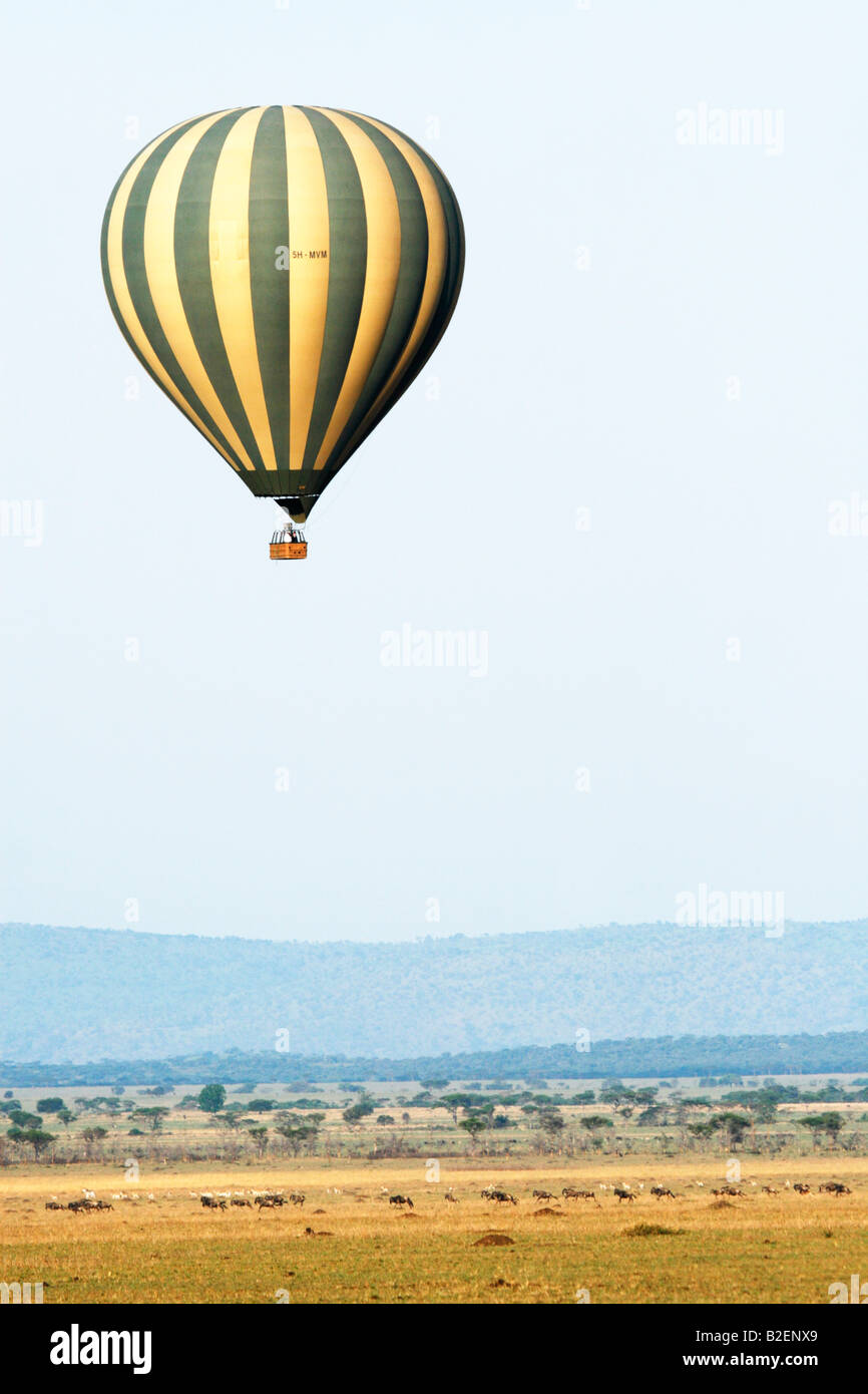 I turisti in un giro in mongolfiera sulla pianure del Serengeti Foto Stock