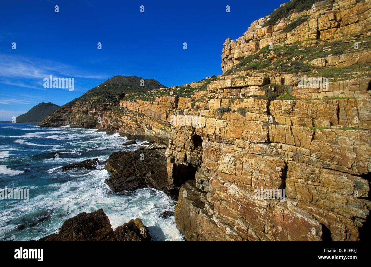 Vista panoramica di striature di roccia a Cape Point Foto Stock