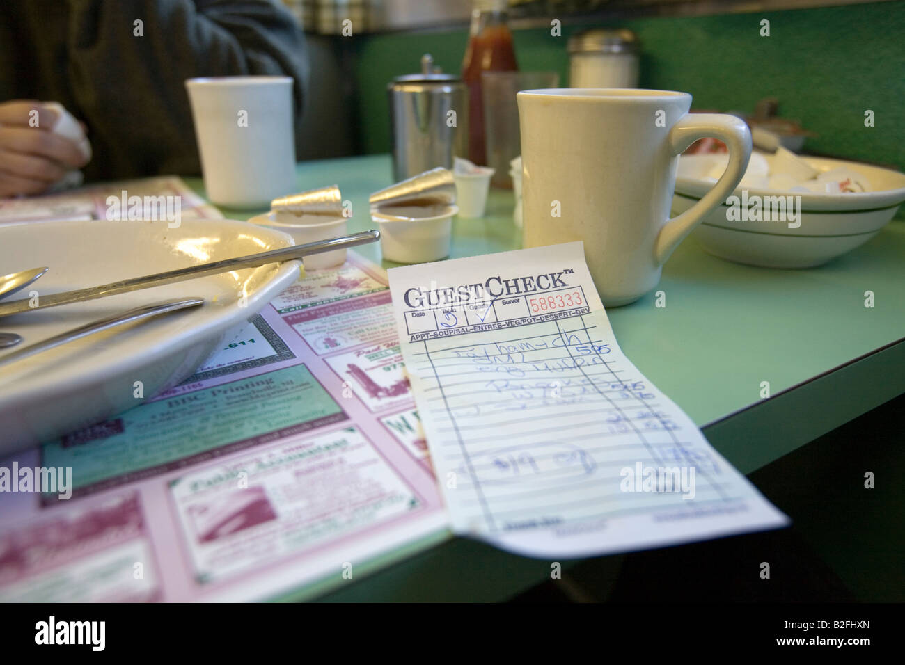 Vista interna di un American Diner e il controllo per la colazione Foto Stock