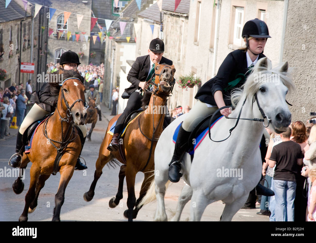 Piloti del Cavallino a Langholm comune Langholm Equitazione Scotland Regno Unito Foto Stock