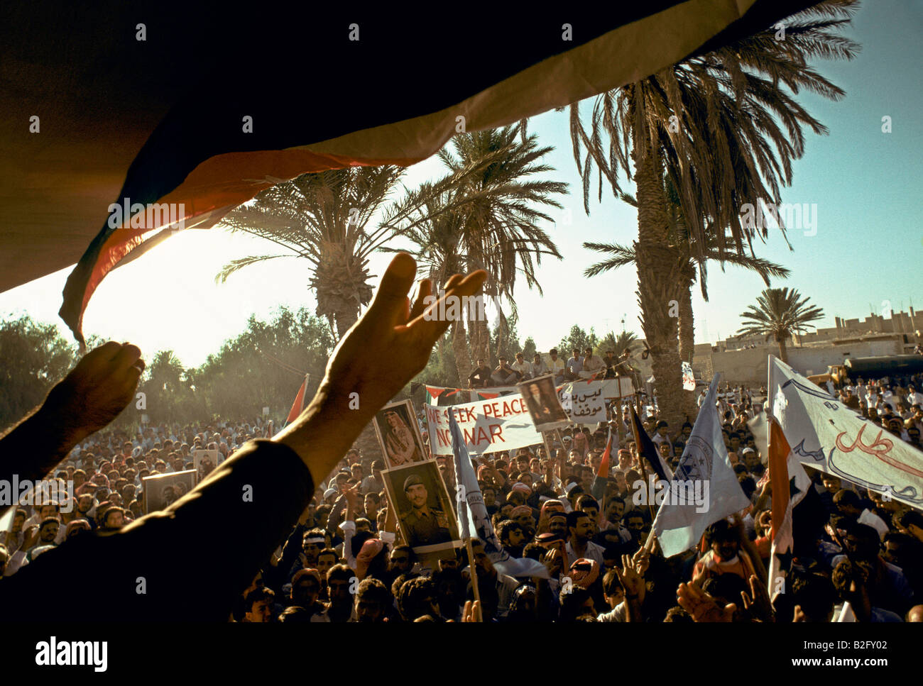 Anti-america dimostrazione in maan, Giordania, durante la crisi del Golfo Foto Stock