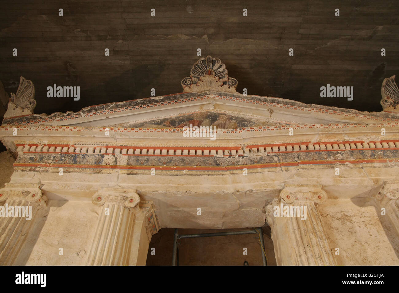 Grecia Macedonia Anthemia interno della sentenza macedone Tomba o la grande tomba di Lefkadia del IV secolo A.C. Foto Stock