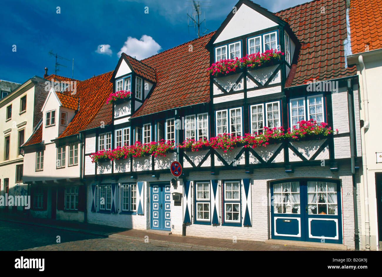 Grosse Groepelgrube facciata della casa e storico quartiere di Lubecca Schleswig Holstein Germania Foto Stock