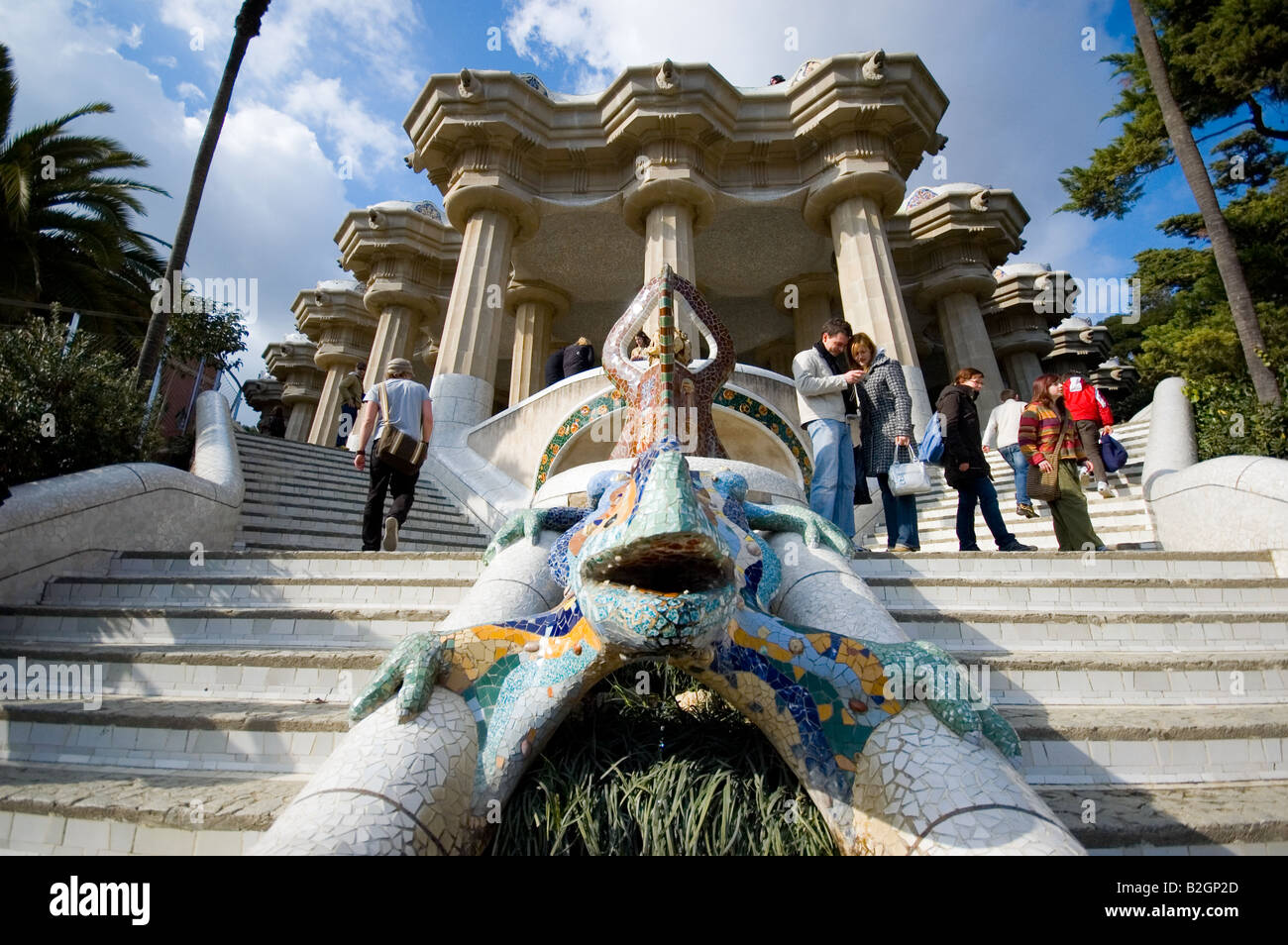 Piastrellate Lizard al Parco Guell di Antoni Gaudì Barcellona Foto Stock