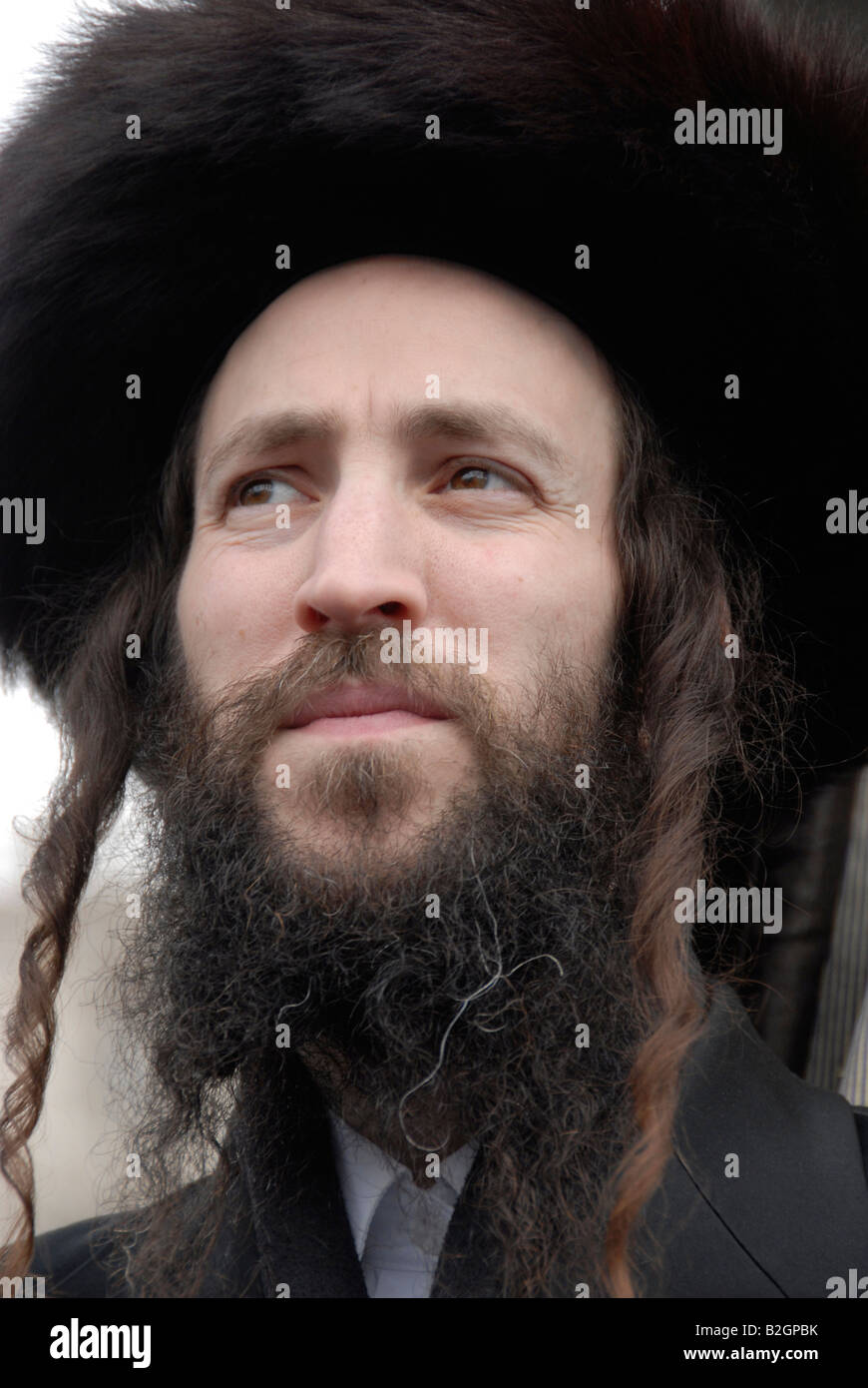 Close up di obbedienza Hassidica ebrei a Londra Foto Stock