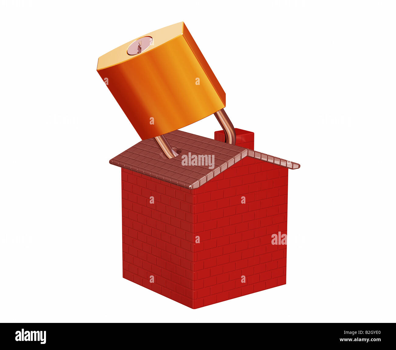 3D render di una casa con un lucchetto Foto Stock