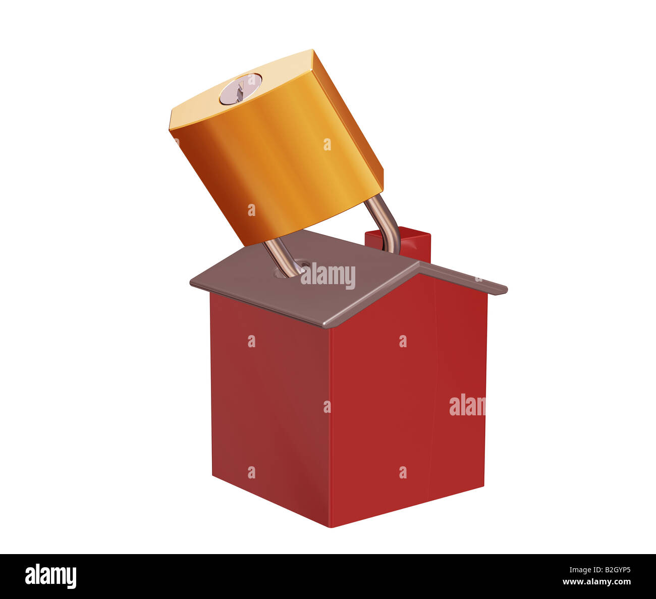 3D render di una casa con un lucchetto Foto Stock