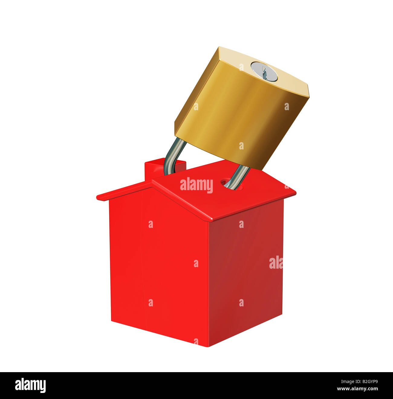 3D render di una casa con un lucchetto Foto Stock