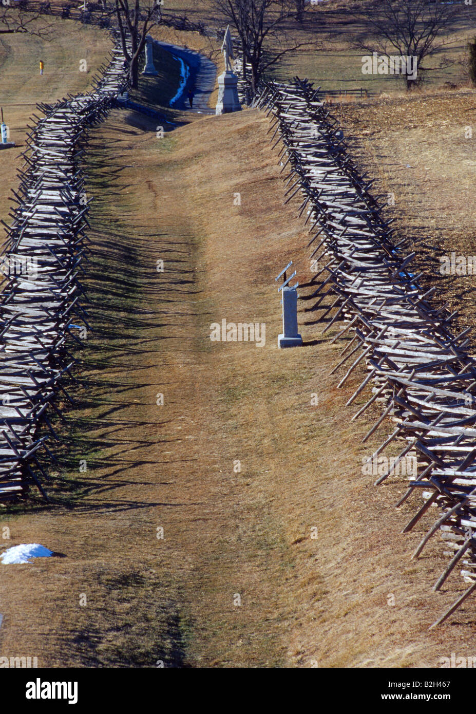 Rampa di split recinzioni lungo la corsia di sanguinosi a Antietam Foto Stock