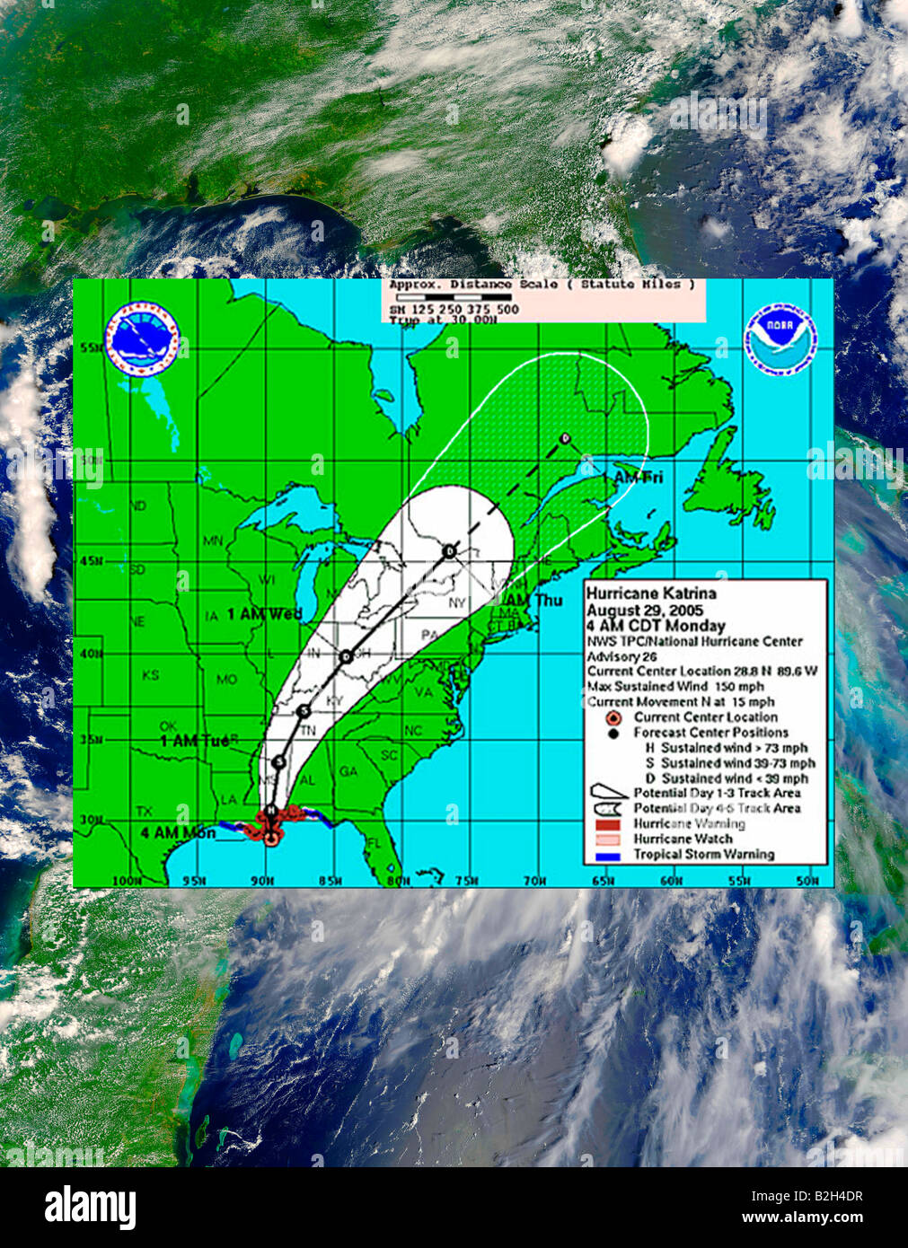 Mappa meteo composito che mostra l'uragano Katrina Foto Stock