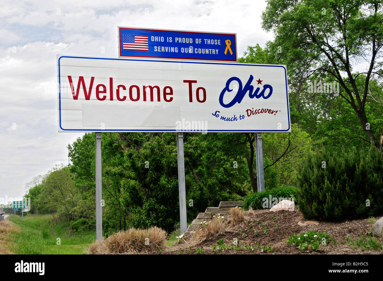 Benvenuti in Ohio segno sulla Interstate 80 entrando dalla Pennsylvania Foto Stock