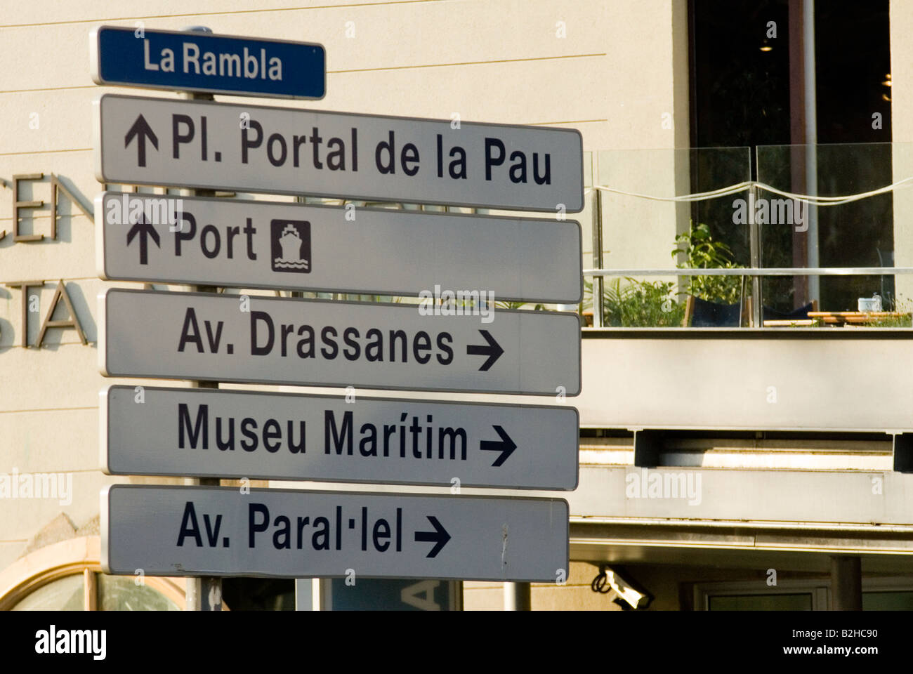 Las Ramblas drassenas,museo,porto strada segno barcelona Foto Stock