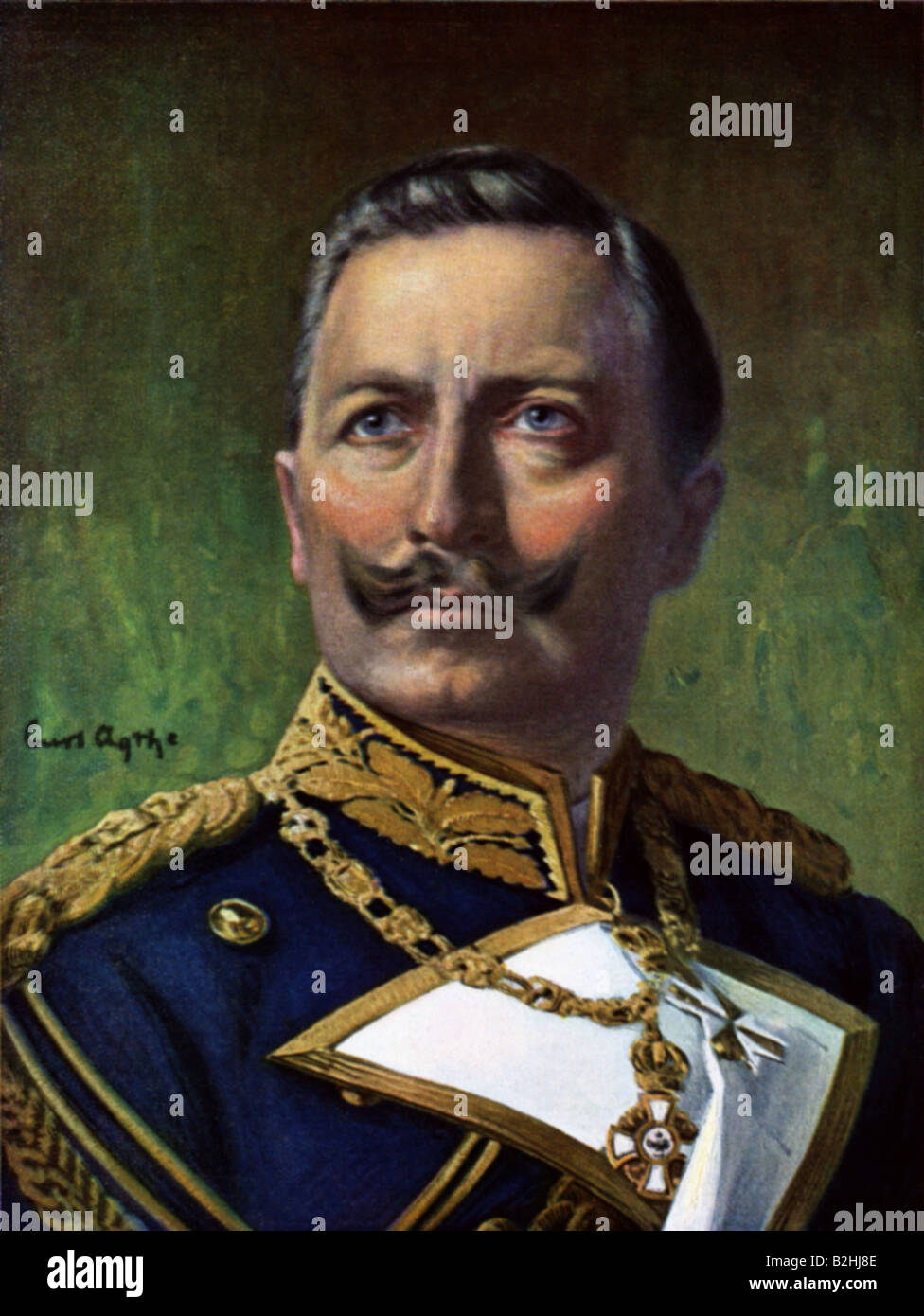 Guglielmo II, 27.1.1859 - 4.6.1941, imperatore tedesco 15.6.1888 - 9.11.1918, ritratto, colore dell'acqua di Curt Agathe, 19th secolo, Foto Stock