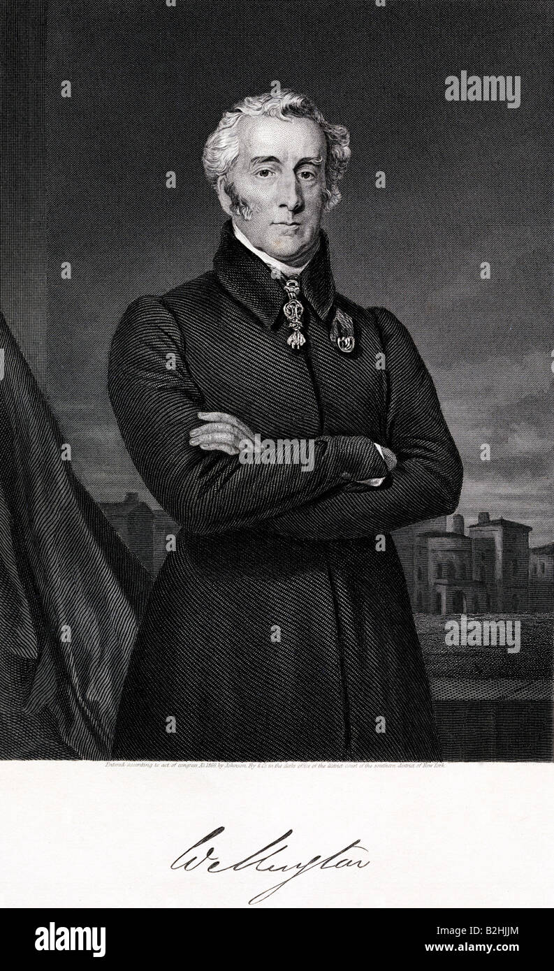 Wellington, Arthur Wellesley, primo duca di, 1.5.1769 - 14.9.1852, uomo politico britannico, a mezza lunghezza e incisione in acciaio, secolo XIX, artista del diritto d'autore non deve essere cancellata Foto Stock