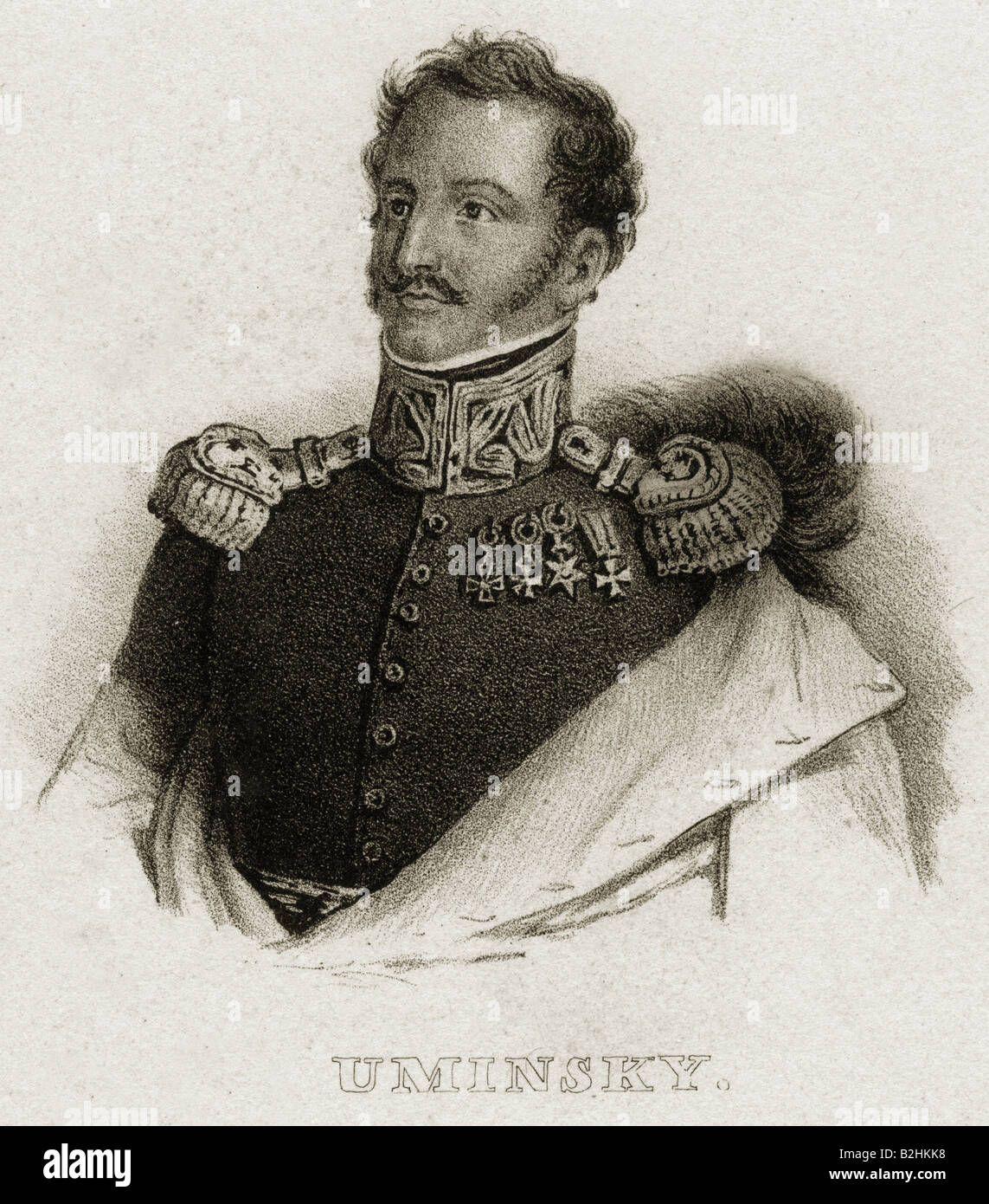Uminsky, Johann Nepomuk, 1780 - 1851, polacco generale e combattente per la libertà, a mezza lunghezza e incisione in acciaio, secolo XIX, artista del diritto d'autore non deve essere cancellata Foto Stock